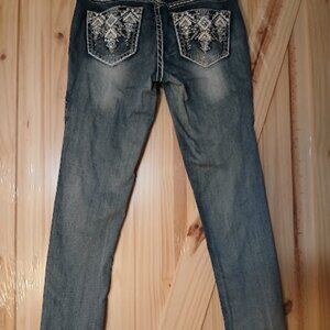 Grace in LA sz 29 x 31 Skinny Jean Denim Embellished Embroidered Aztec Lightwash